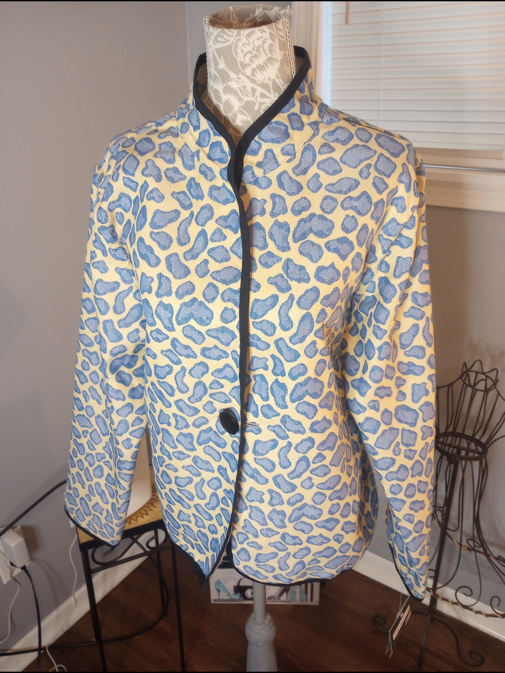 Womens Blue Reversible Leopard Print Collar Jacket